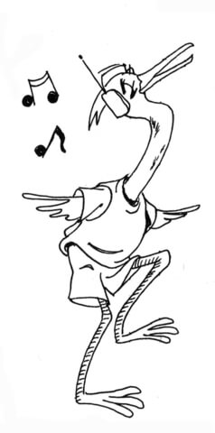 Cartoon Egret Dancing Coloring Page